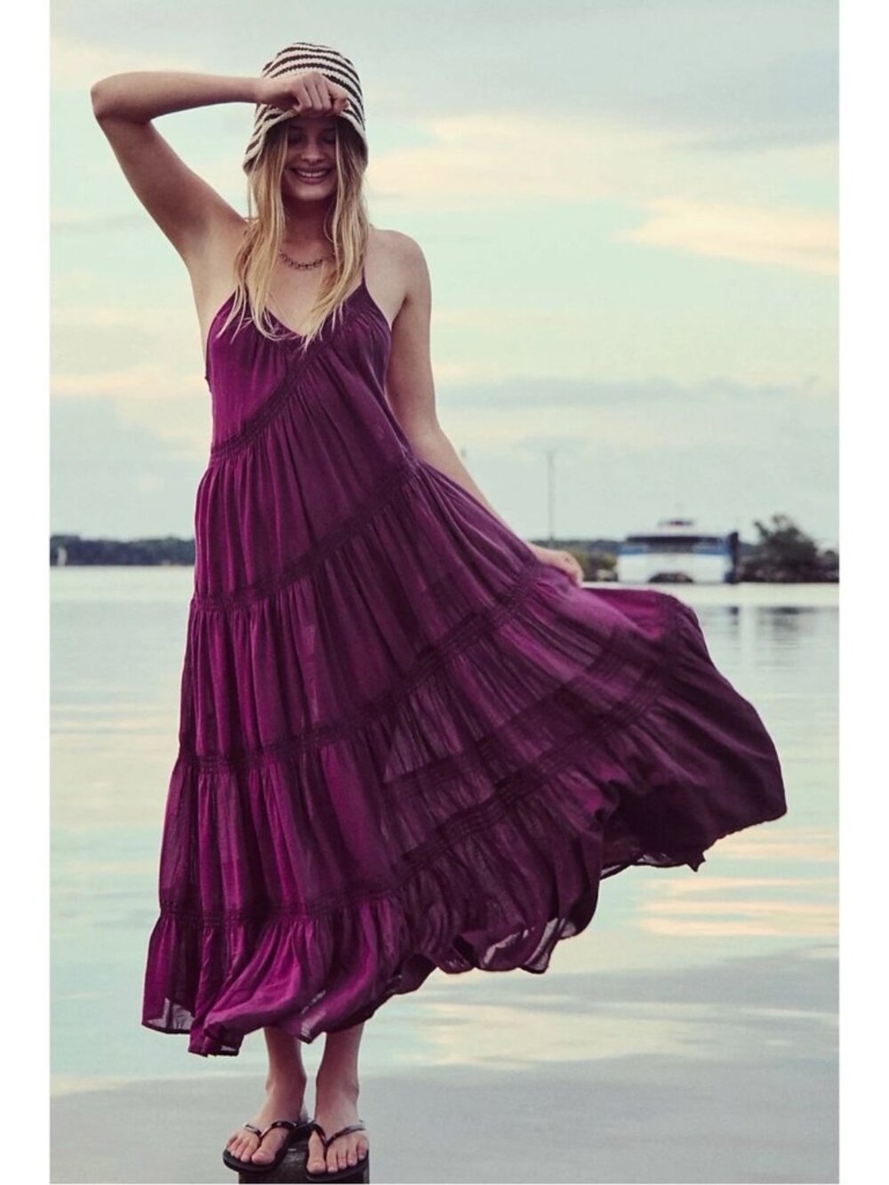 Free People Bohemian Witchy Horizon Coast Maxi Dress Dark Plum XL NWT